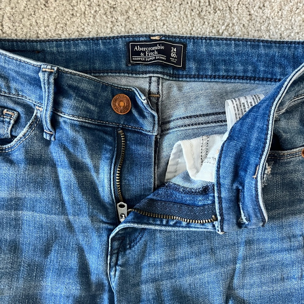 Abercrombie and Fitch skinny jeans. Medium blue wash distressed.